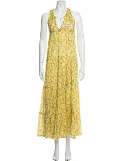 Pre-owned Yvonne S Floral Print Long Dress In Yellow