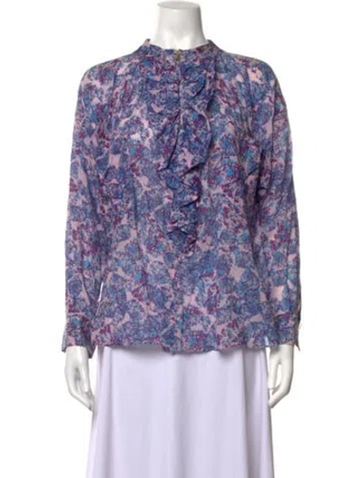 Pre-owned Yvonne S Floral Print Long Sleeve Blouse In Purple