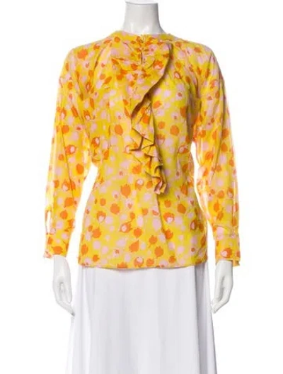 Pre-owned Yvonne S Floral Print Long Sleeve Blouse In Yellow