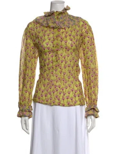 Pre-owned Yvonne S Floral Print Long Sleeve Blouse In Yellow
