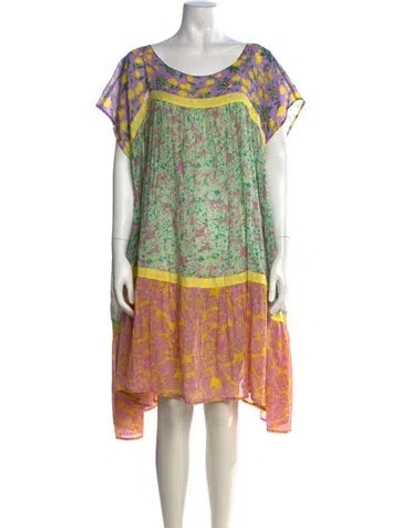 Pre-owned Yvonne S Floral Print Midi Length Dress In Green