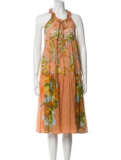Pre-owned Yvonne S Floral Print Midi Length Dress In Orange