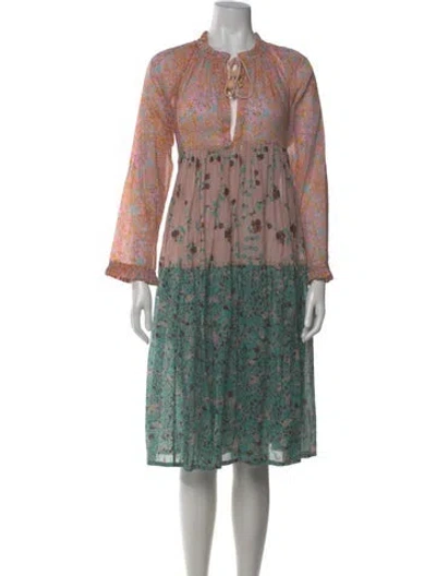 Pre-owned Yvonne S Floral Print Midi Length Dress W/ Tags In Multi