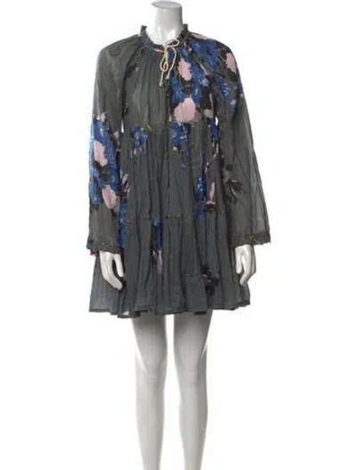 Pre-owned Yvonne S Floral Print Mini Dress In Gray