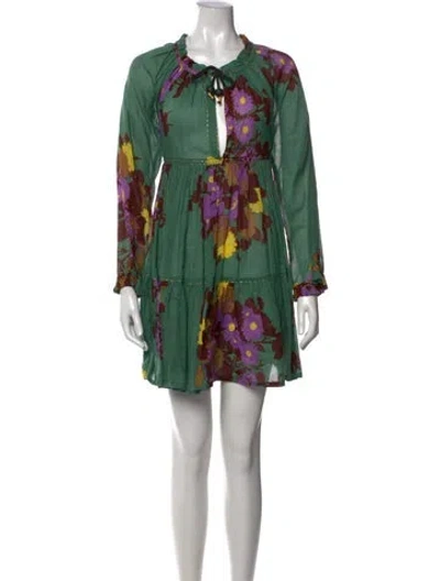 Pre-owned Yvonne S Floral Print Mini Dress In Green