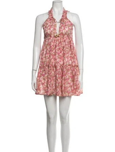 Pre-owned Yvonne S Floral Print Mini Dress In Pink
