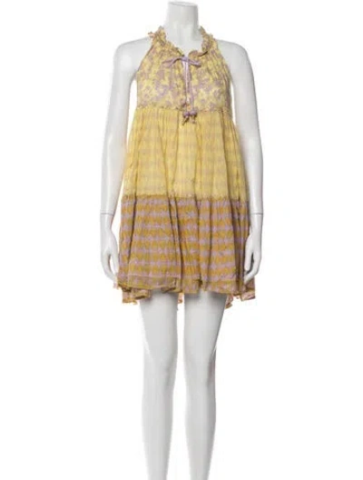 Pre-owned Yvonne S Floral Print Mini Dress In Yellow