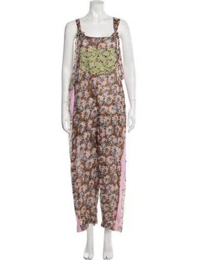 Pre-owned Yvonne S Floral Print Square Neckline Jumpsuit W/ Tags In Multicolor