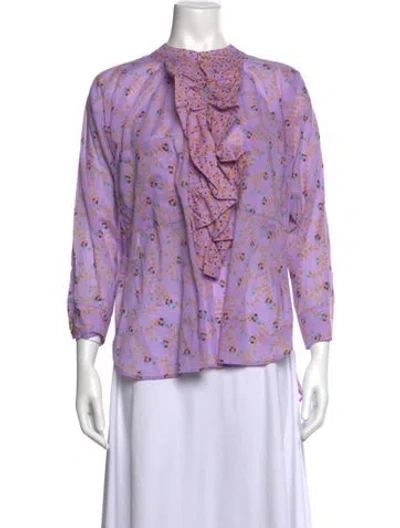 Pre-owned Yvonne S Floral Print Three-quarter Sleeve Blouse In Purple