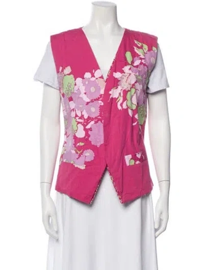 Pre-owned Yvonne S Floral Print V-neck Top In Pink