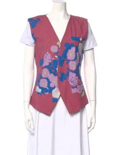 Pre-owned Yvonne S Floral Print V-neck Top In Pink