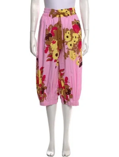 Pre-owned Yvonne S Floral Print Wide Leg Pants W/ Tags In Pink