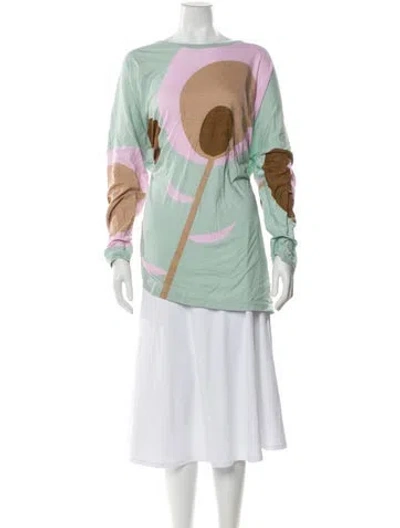 Pre-owned Yvonne S Graphic Print Bateau Neckline Top In Green