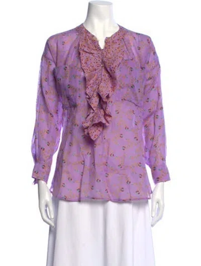 Pre-owned Yvonne S Linen Floral Print Blouse In Purple