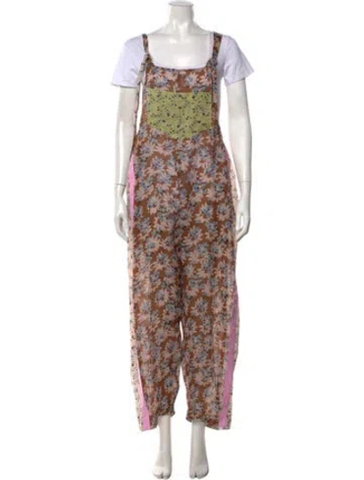 Pre-owned Yvonne S Linen Floral Print Overalls W/ Tags In Multicolor