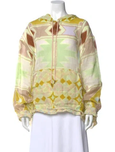 Pre-owned Yvonne S Linen Patterned Hoodie In Yellow