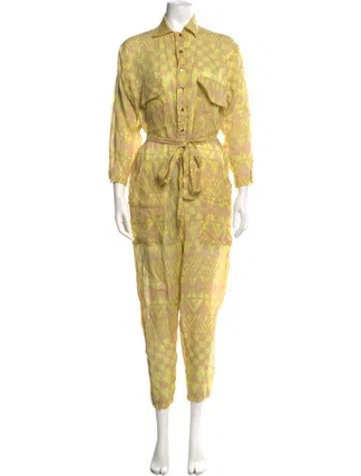 Pre-owned Yvonne S Linen Patterned Jumpsuit In Yellow