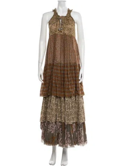 Pre-owned Yvonne S Paisley Print Long Dress In Brown