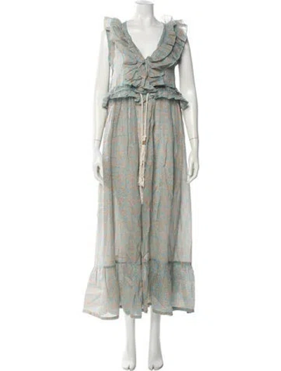 Pre-owned Yvonne S Printed Long Dress In Blue