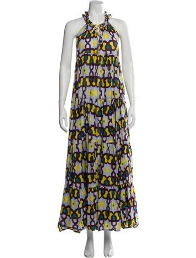 Pre-owned Yvonne S Printed Long Dress In Blue