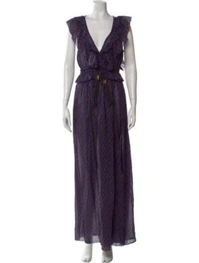 Pre-owned Yvonne S Printed Long Dress In Blue