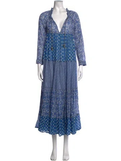 Pre-owned Yvonne S Printed Long Dress In Blue