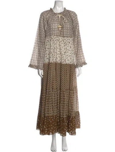 Pre-owned Yvonne S Printed Long Dress In Brown