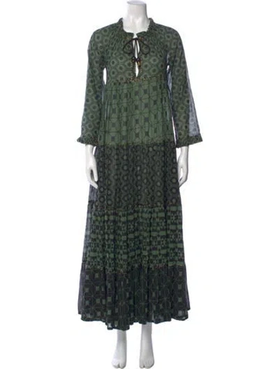 Pre-owned Yvonne S Printed Long Dress In Green