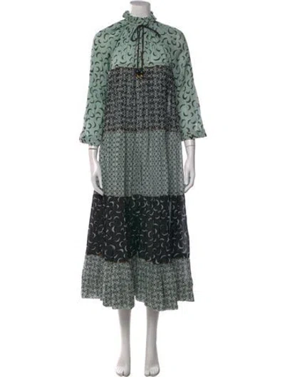 Pre-owned Yvonne S Printed Long Dress In Green
