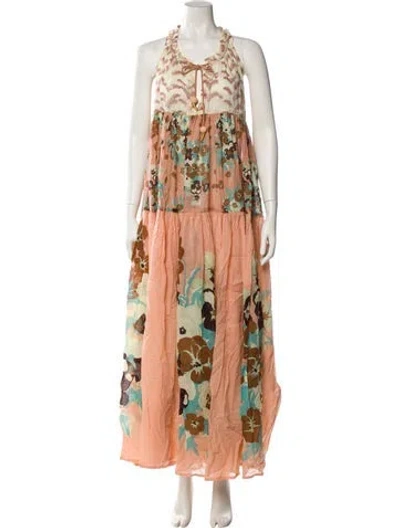 Pre-owned Yvonne S Printed Long Dress In Orange