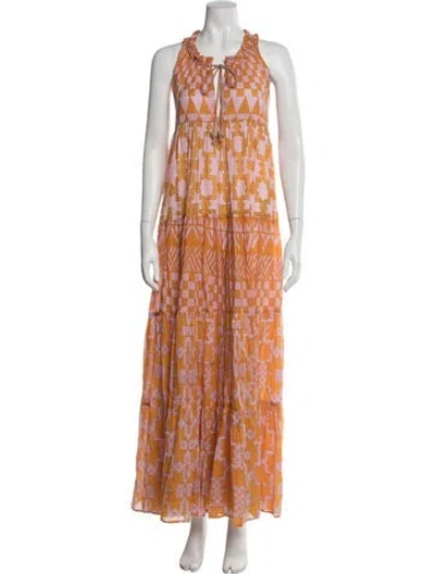 Pre-owned Yvonne S Printed Long Dress In Orange