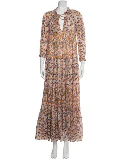 Pre-owned Yvonne S Printed Long Dress In Orange
