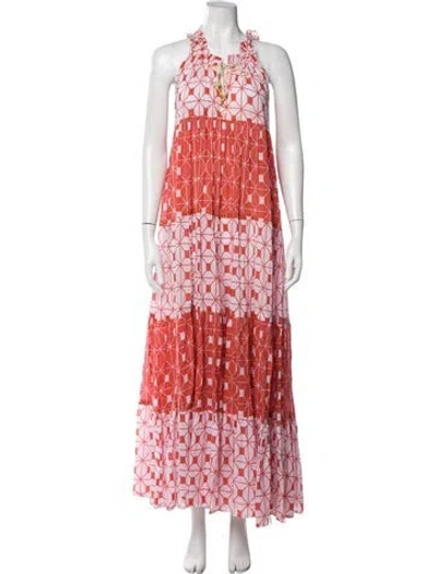 Pre-owned Yvonne S Printed Long Dress In Red