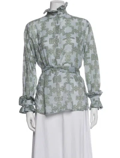 Pre-owned Yvonne S Printed Long Sleeve Blouse In Blue