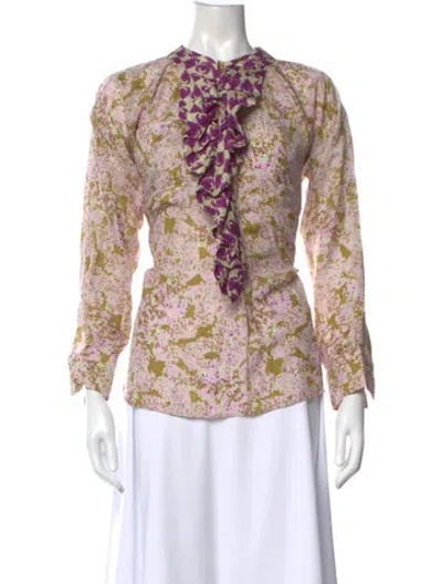 Pre-owned Yvonne S Printed Long Sleeve Blouse In Pink