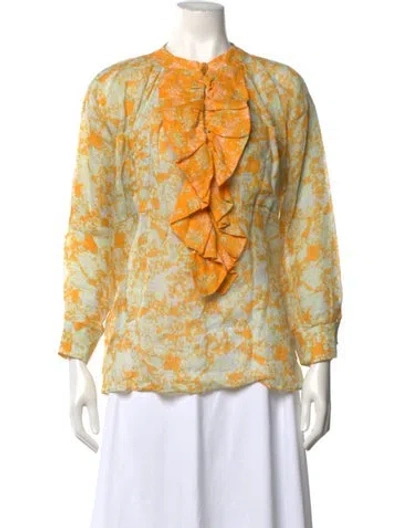 Pre-owned Yvonne S Printed Long Sleeve Blouse In Yellow