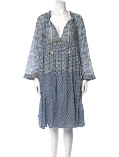 Pre-owned Yvonne S Printed Midi Length Dress In Blue
