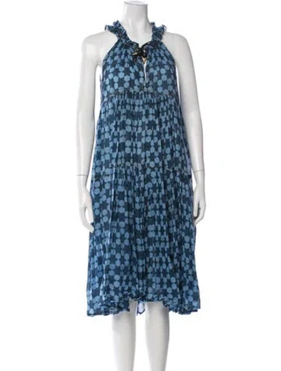 Pre-owned Yvonne S Printed Midi Length Dress In Blue