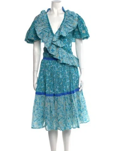 Pre-owned Yvonne S Printed Midi Length Dress In Blue
