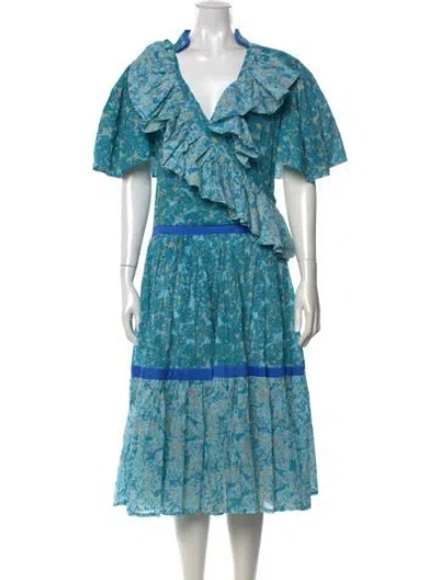 Pre-owned Yvonne S Printed Midi Length Dress In Blue