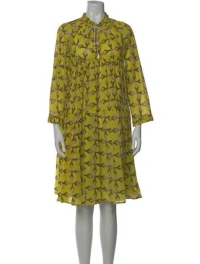 Pre-owned Yvonne S Printed Midi Length Dress In Yellow