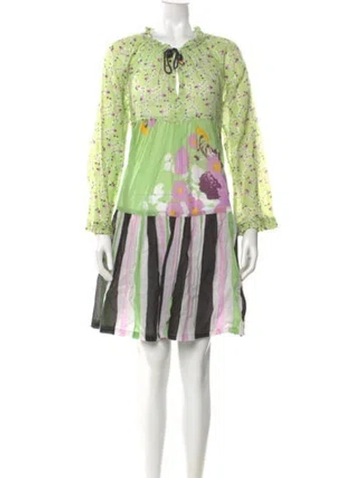 Pre-owned Yvonne S Printed Mini Dress In Green