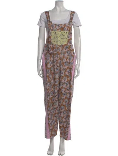 Pre-owned Yvonne S Printed Square Neckline Jumpsuit In Multi