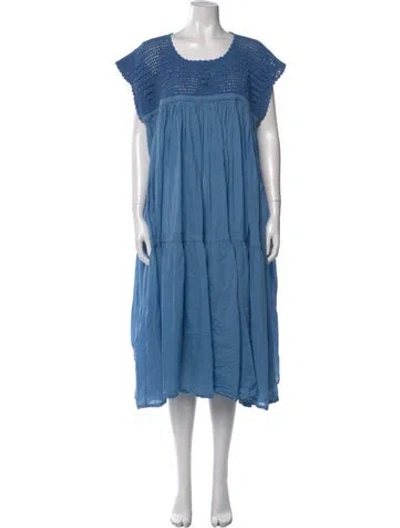 Pre-owned Yvonne S Scoop Neck Midi Length Dress In Blue