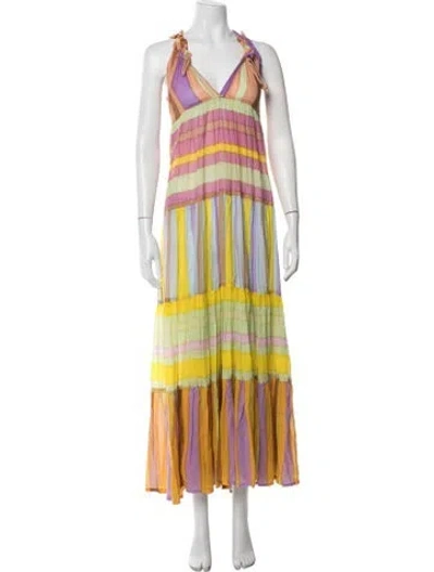 Pre-owned Yvonne S Striped Long Dress In Neutrals