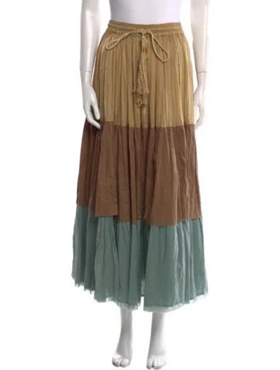 Pre-owned Yvonne S Whipstitch Trim Midi Length Skirt W/ Tags In Green