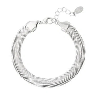 Yw Flat Bracelet With Silver Print In Metallic