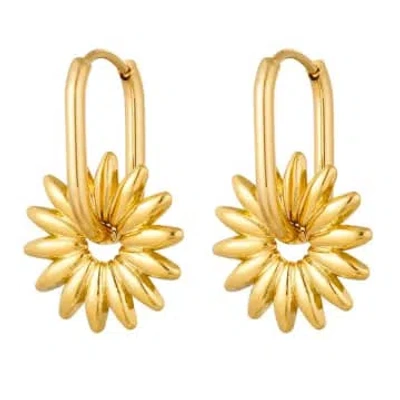 Yw Gold Elongated Earrings With Flower