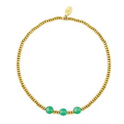 Yw Golden Bracelet With Green Natural Stone