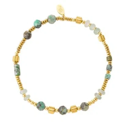 Yw Golden Bracelet With Pearls And Green Stones